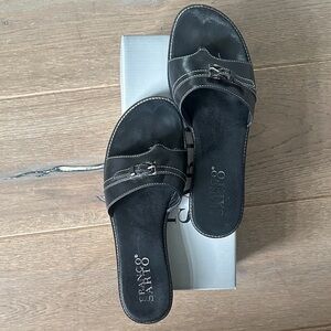 Franco Sarto Black Leather Slides with Buckle
